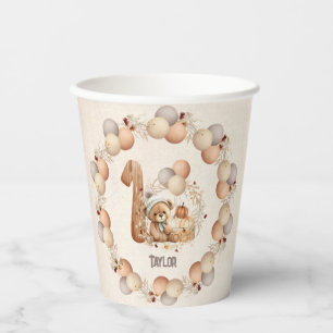 Vasos De Papel Cute Bear Fall Beary 1er cumpleaños Cups de papel