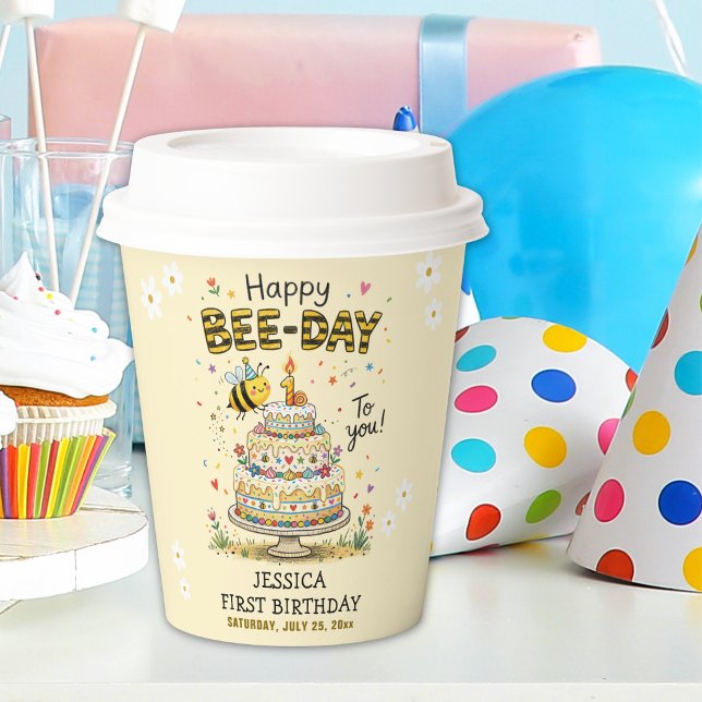 Vasos De Papel Cute Bee Day Birthday | Bumble Bee First Birthday (Subido por el creador)