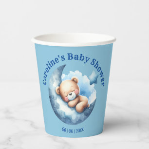 Vasos De Papel Cute Blue Bear Crescent Moon Baby Shower