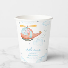 Vasos De Papel Cute Blue Elephant Helicopter Baby Shower Welcome