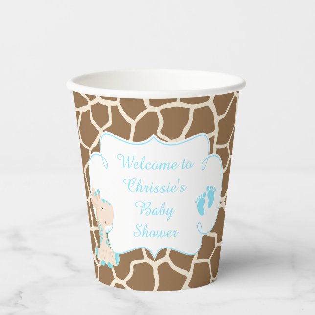 Vasos De Papel Cute Blue Giraffe Baby Shower (Anverso)