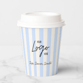Vasos De Papel Cute Blue & Ivory Stripes Bakery Cafe Logo