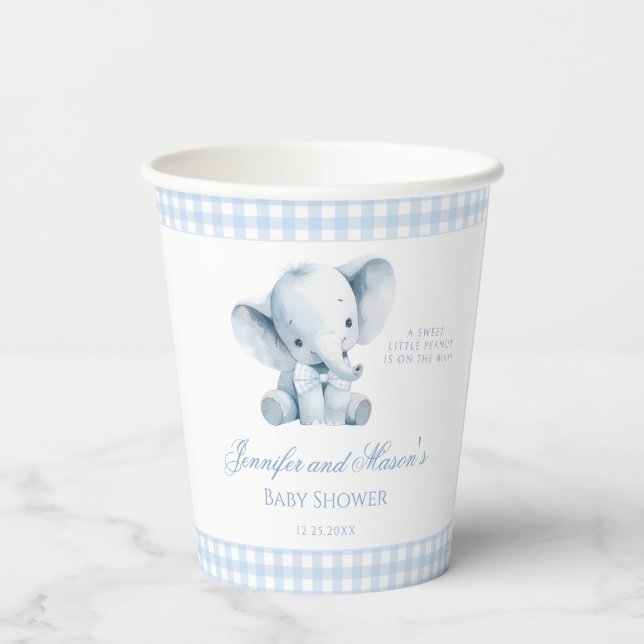 Vasos De Papel Cute Blue Little Peanut Elephant Baby Boy Shower (Reverso )