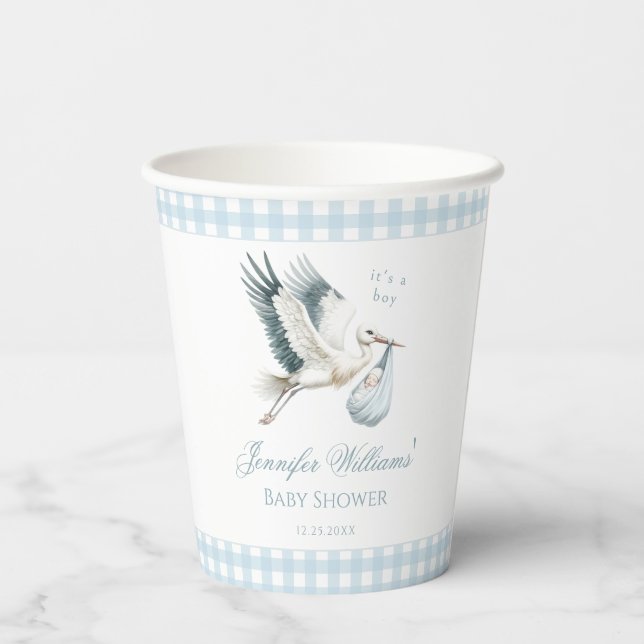 Vasos De Papel Cute Blue Stork Delivery Baby Boy Shower (Reverso )