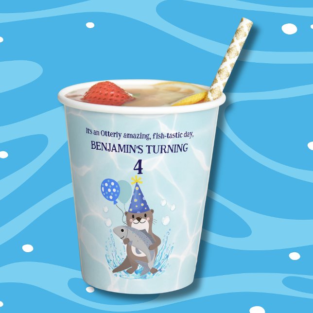 Vasos De Papel Cute Blue Water Boy Sea Otter fiesta de cumpleaños (Subido por el creador)