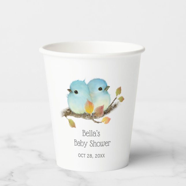 Vasos De Papel Cute Bluebirds Bird Baby Shower (Anverso)