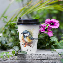 Vasos De Papel Cute Bluetit en una sucursal, personalizado