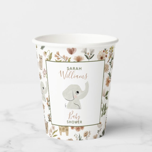 Vasos De Papel Cute Boho Safari Anamials Cups de papel de Baby Sh (Anverso)