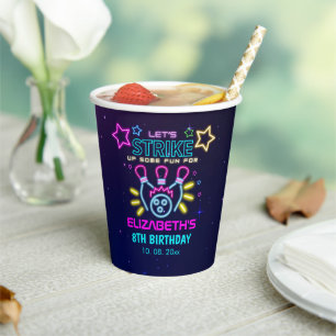 Vasos De Papel Cute Bowling Neon Birthday Girl