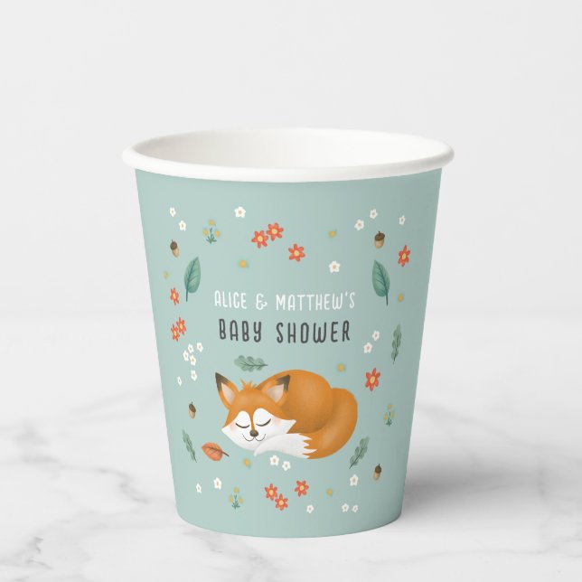 Vasos De Papel Cute Boys Woodland Fox Baby Shower (Anverso)