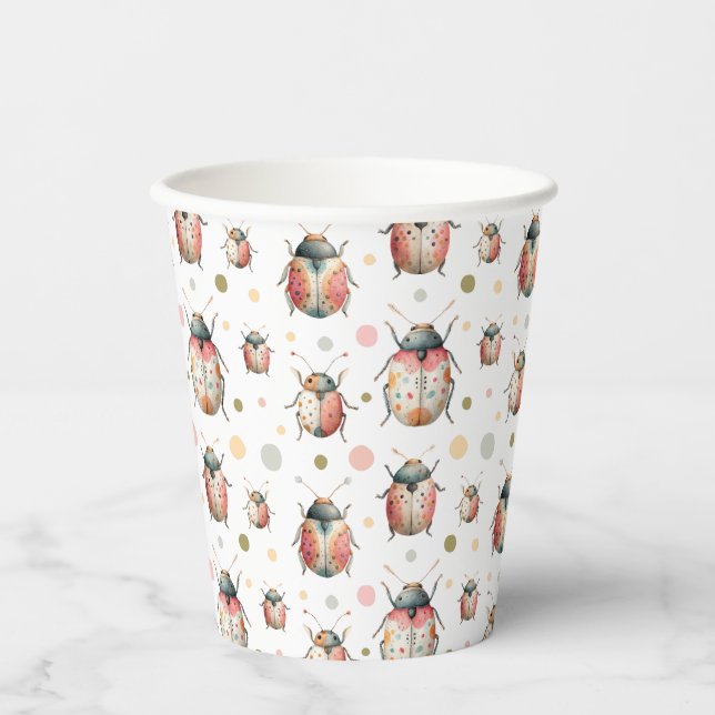 Vasos De Papel Cute Bugs Insect Pattern Beetles Kids Birday (Anverso)
