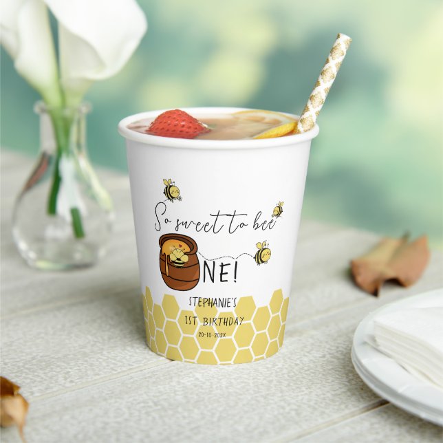 Vasos De Papel Cute Bumblebee Tan Dulce Para Ser Un Primer Cumple (in situ)