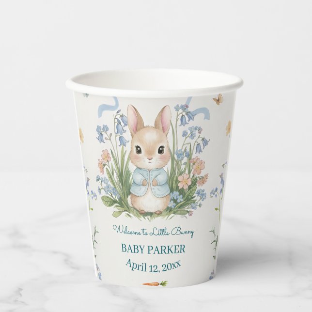 Vasos De Papel Cute Bunny Spring Floral Personalized Baby Shower  (Anverso)