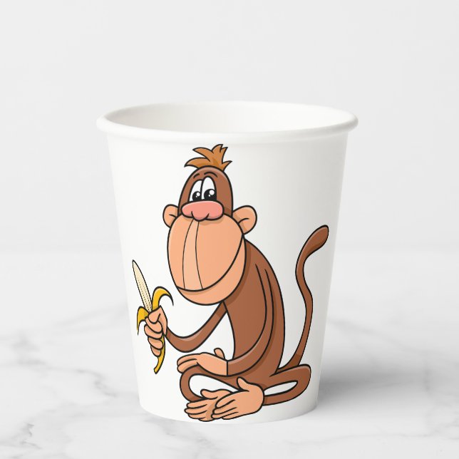Vasos De Papel Cute Cartoon Monkey with Banana Funny Animal (Anverso)