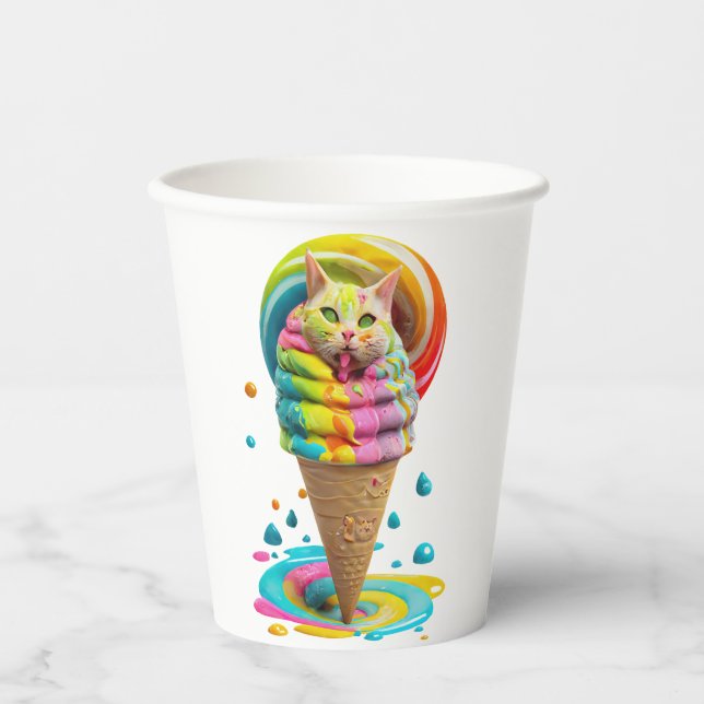 Vasos De Papel Cute Cat Ice Cream Cone colorido (Anverso)