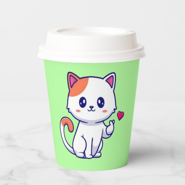 Vasos De Papel Cute Cat in Love Rótulo Hand-57577 (Anverso)