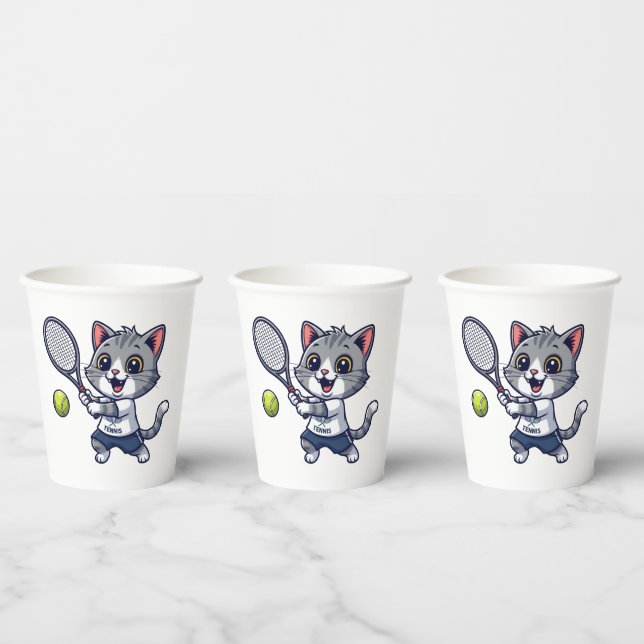 Vasos De Papel Cute cat playing tennis (Multi)