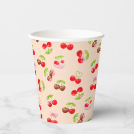 Vasos De Papel Cute Cherry Dessert Pattern Sweet Party Aesthetic
