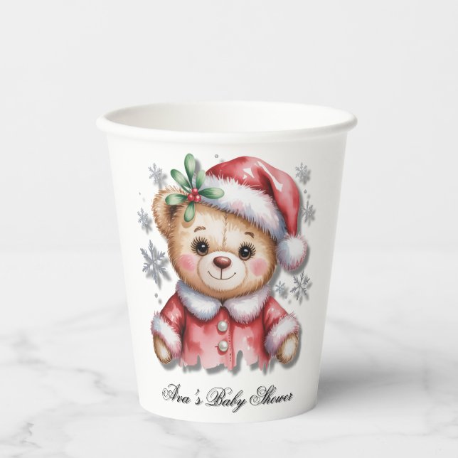 Vasos De Papel Cute Christmas Bear and Snowflakes Baby Shower (Anverso)