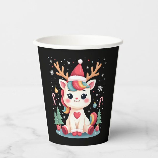 Vasos De Papel Cute Christmas Shirt Girls Women Xmas Unicorn Deer (Anverso)