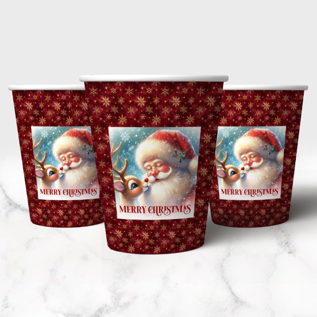 Vasos De Papel Cute Classic Santa and Rudolph Holiday Paper Cups (Cute Classic Santa and Rudolph Holiday Paper Cups)