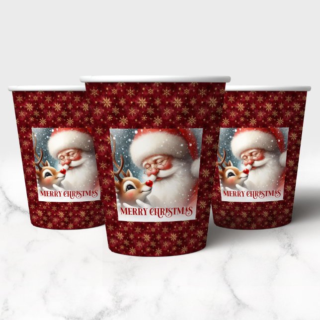 Vasos De Papel Cute Classic Santa Rudolph Funny Holiday Party Cup (Cute Classic Santa Rudolph Funny Holiday Party Cups)