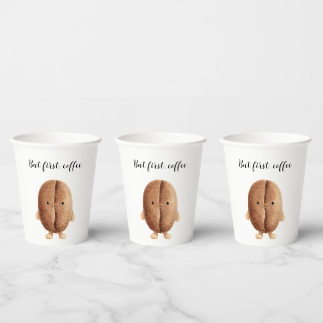 Vasos De Papel Cute Coffee Bean Pero Primero Café (Multi)
