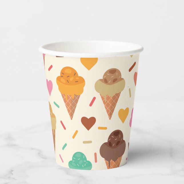 Vasos De Papel Cute  Cono de Crema  patrón  cumpleaños  (Anverso)