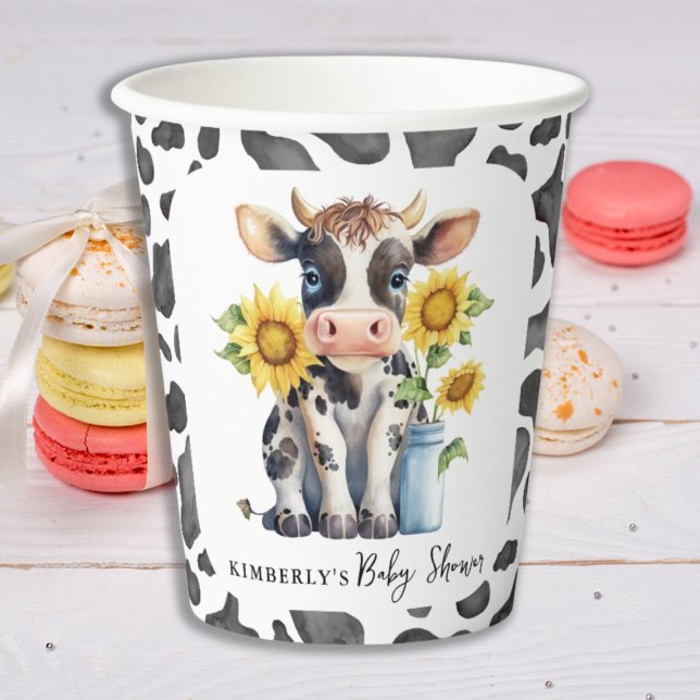 Vasos De Papel Cute Cow Sunflowers Moderno Simple Farm Baby Showe (Subido por el creador)