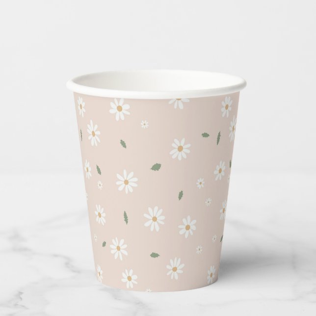 Vasos De Papel Cute Daisy Floral Blossoms & Greenery (Anverso)