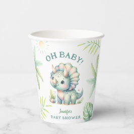 Vasos De Papel Cute Dino Jungle Triceratops Dinosaur Baby Shower