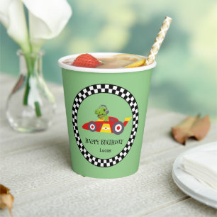 Vasos De Papel Cute Dinosaur Birday racing car boy nombre