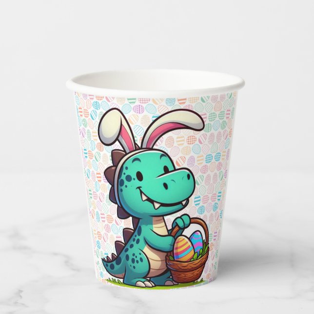 Vasos De Papel Cute, dinosaurio conejito de Pascua (Anverso)
