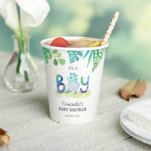 Vasos De Papel Cute dinosaurio 'It's a Boy' Baby Shower (in situ)