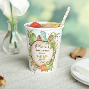 Vasos De Papel Cute Dinosaurios Boy Baby Shower Greenery Leafy