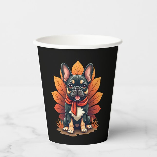 Vasos De Papel Cute Dog Frenchie Thanksgiving Kids Teen Girl Boy  (Anverso)