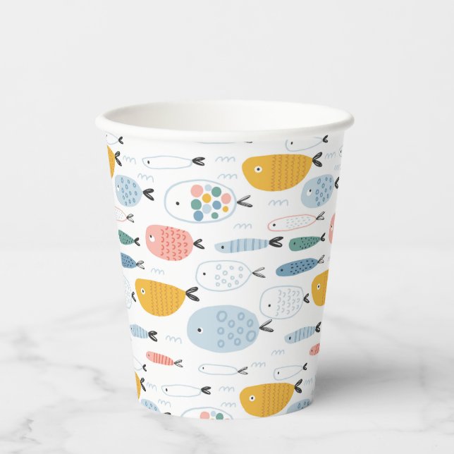 Vasos De Papel Cute Doodle School of Fish Pattern (Anverso)