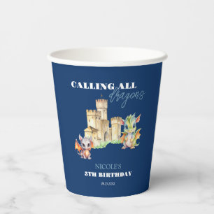 Vasos De Papel Cute Dragons Castle Fairytale Navy Kids Cumpleaños