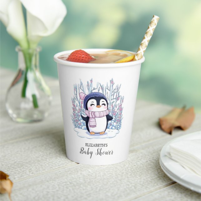 Vasos De Papel Cute Dreamy Penguin Baby Shower (in situ)