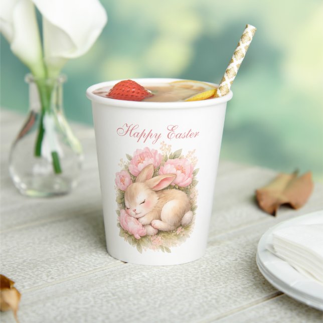 Vasos De Papel Cute Easter Bunny Rabbit Pink Blush Peony (in situ)