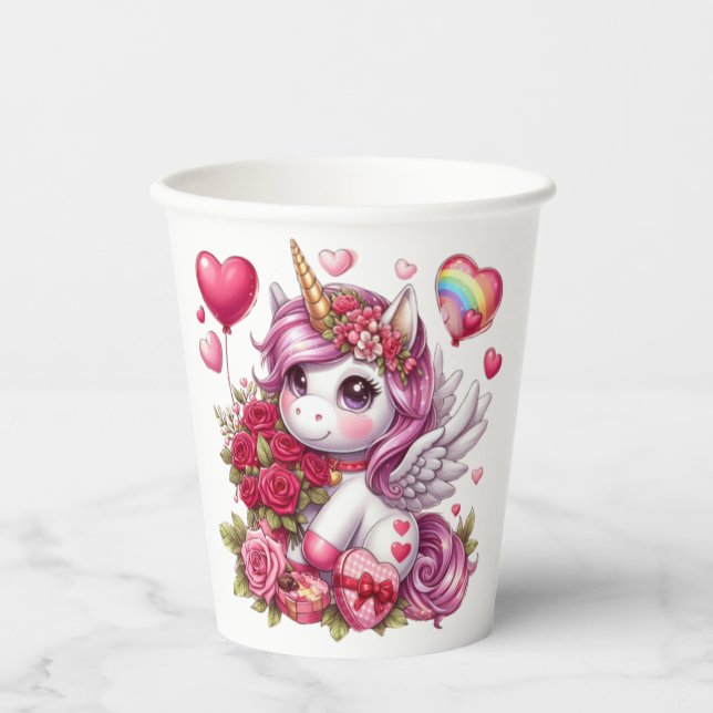 Vasos De Papel Cute El día de San Valentín unicorn (Anverso)
