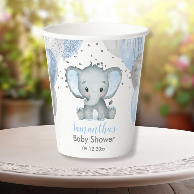 Vasos De Papel Cute Elephant Boy Balloons Baby Shower (Cute Elephant Boy Balloons Baby Shower Paper Cups)