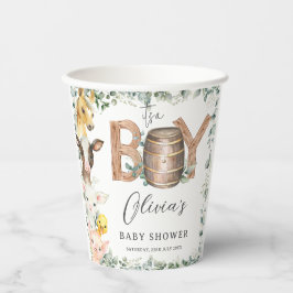 Vasos De Papel Cute Farm Animals Greenery Boy Barn Baby Shower