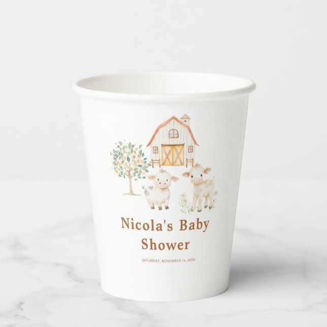 Vasos De Papel Cute Farm Barn Baby Shower (Reverso )