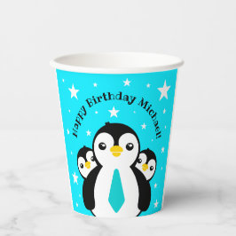 Vasos De Papel Cute Feliz Cumpleaños Pingüinos Cuellos Azules