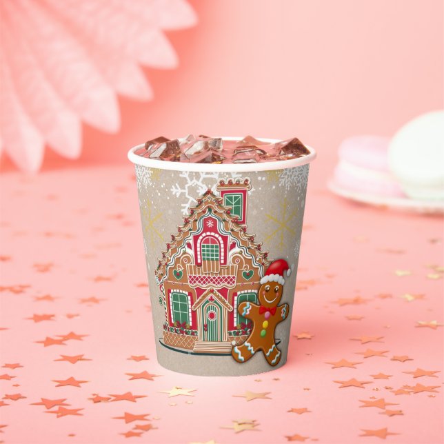Vasos De Papel Cute Festiva Gingerbread House Baby Shower (in situ)