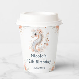 Vasos De Papel Cute Floral Seahorse Birthday Party