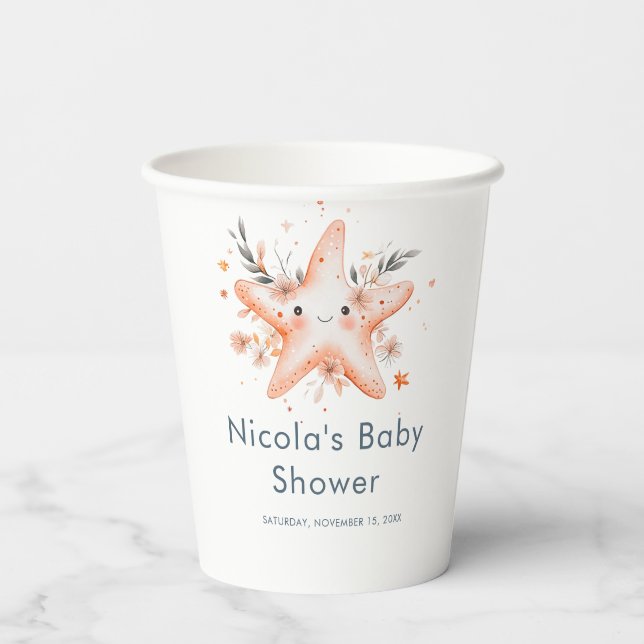 Vasos De Papel Cute Floral Starfish Baby Shower (Reverso )