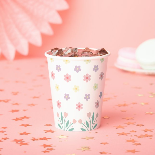 Vasos De Papel Cute Floral Tiny Hopper Bunny Baby Shower (in situ)