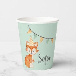 Vasos De Papel Cute Fox Woodland Fiesta Gorra Mint cumpleaños